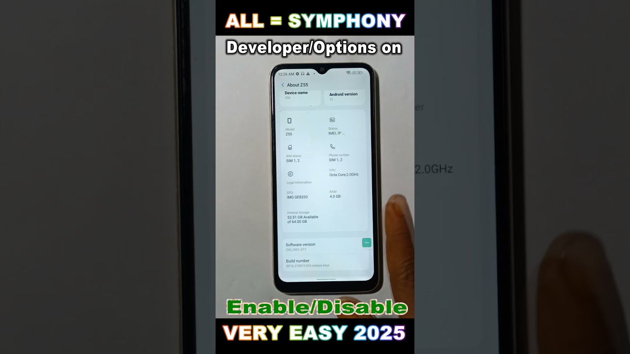 ALL Symphony Mobile /Developer Option setting , Enable/Disable, Developer Option in 2025//