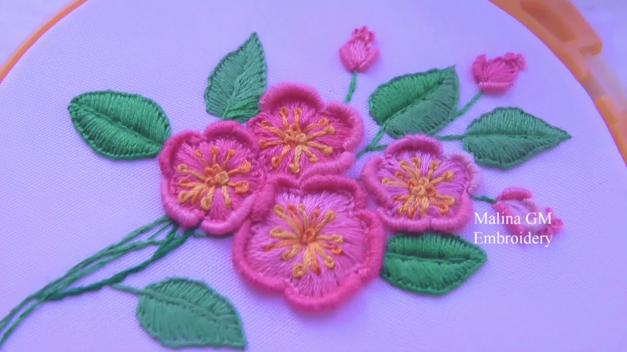 Brazilian Embroidery 🌸 How to embroider cherry flowers YouTube