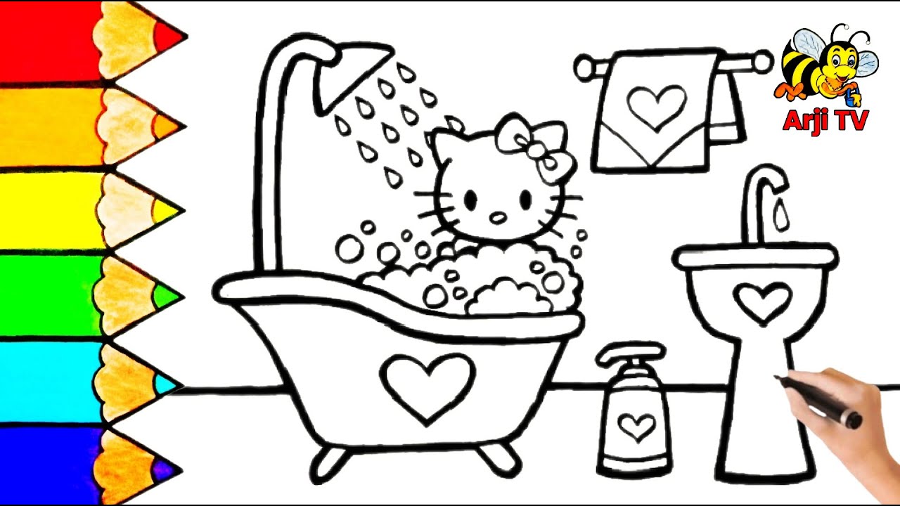 Drow Bathing HOW TO DRAW AND COLOR HELLO KITTY BATHING IN THE BATHROOM || EASY ...