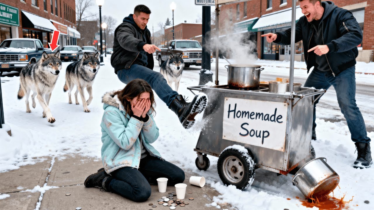 A Girl Fed  Three Wolves Every Day, Years Later, Three Wolves Appeared At Her Food Stand