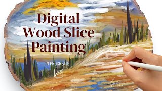 Digital Wood Slice Painting | Creating a Landscape on a Wood Slice Using the Procreate App screenshot 4