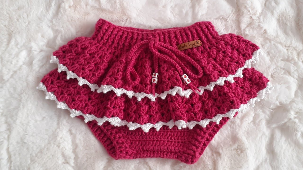 Calcinha com babados pra crianças em Crochê.6mês a 1 ano.