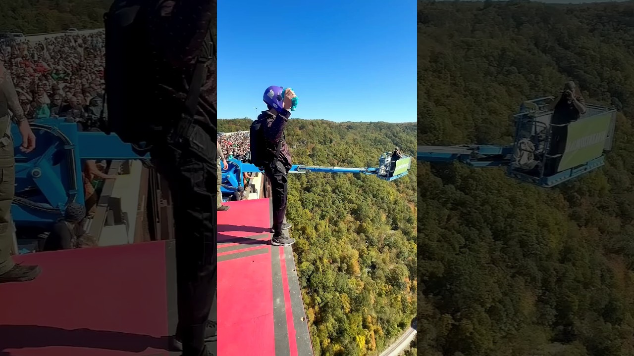 That's me! Jumping off the New River Gorge Bridge — 876 feet of adrenaline! 