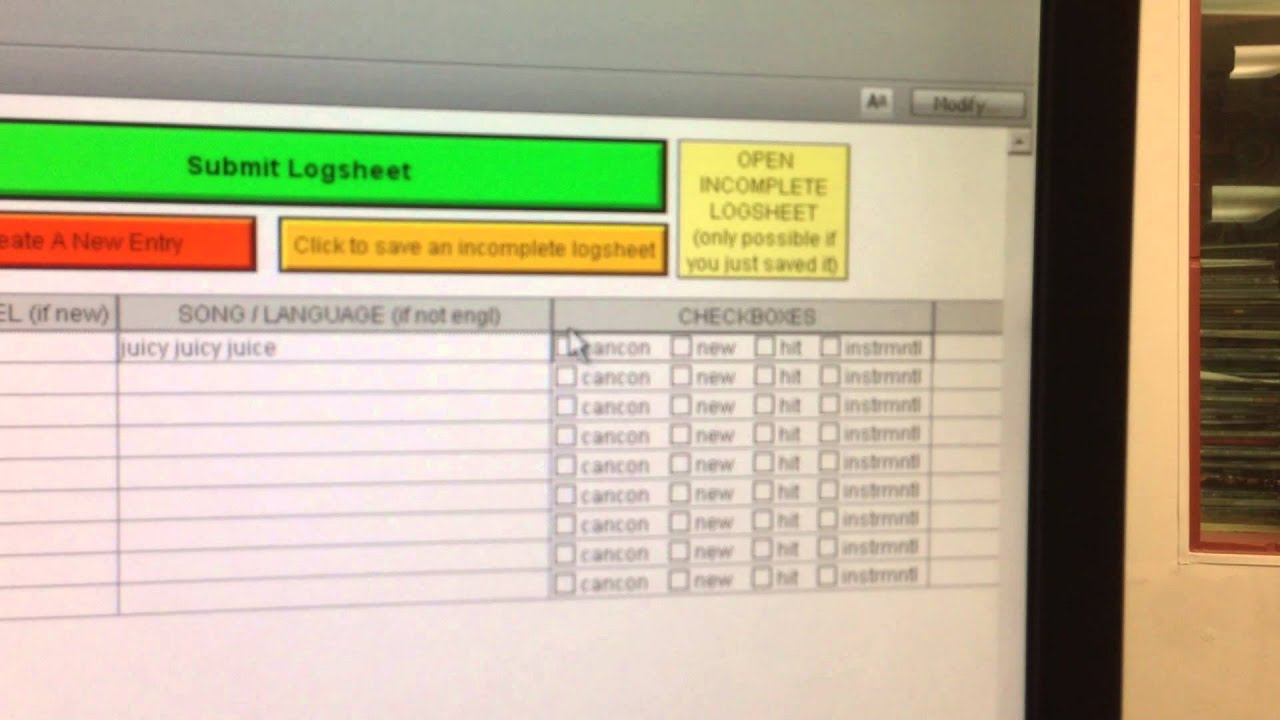 CFRU LOG SHEET VIDEO