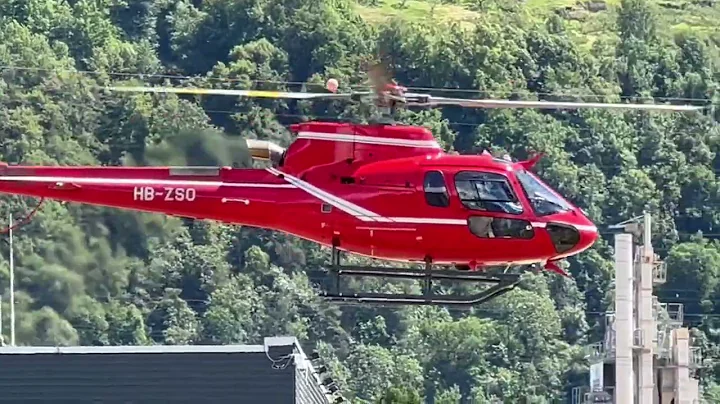 Eurocopter H125 Ecureuil AS350B3e HB-ZSO Swiss Confederation takeoff Sion airport 30.05.2022
