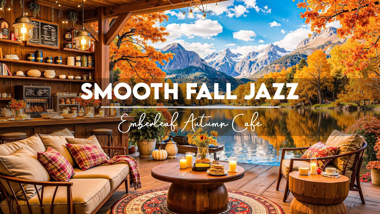 Autumn Morning by the Lake Cabin 🍁 Fireplace Sounds & Soft Jazz for Tranquil Study & Relaxation