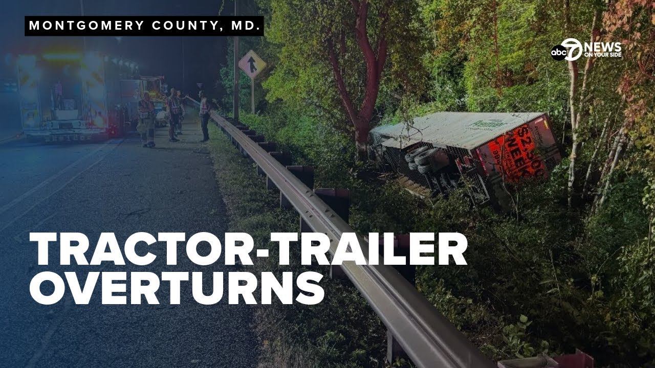 Tractor-trailer overturns in Montgomery County, Maryland - YouTube