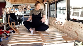DIY Skoolie Pull Out Couch to Bed Platform  Short Bus Build at Six Months Pregnant