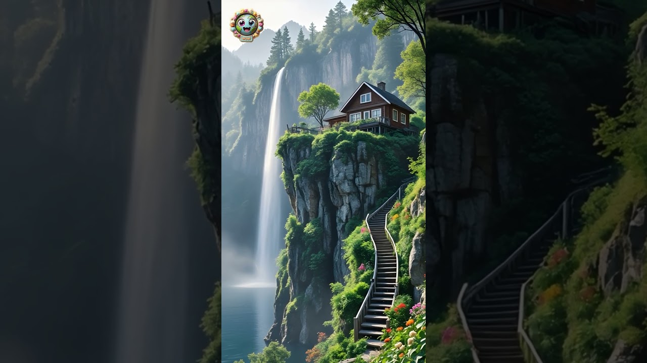 🏞️ Epic Cliffside Waterfall House! A Dream View You Must See Once in a Lifetime 🌊✨ 