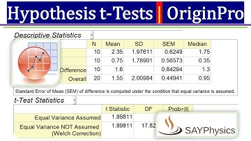 Hypothesis t-tests on statistical data in origin