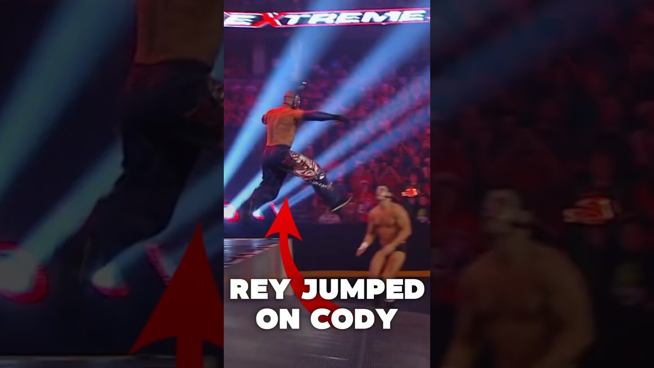 Cody Rhodes and Rey Mysterio in a Falls Count Anywhere match 