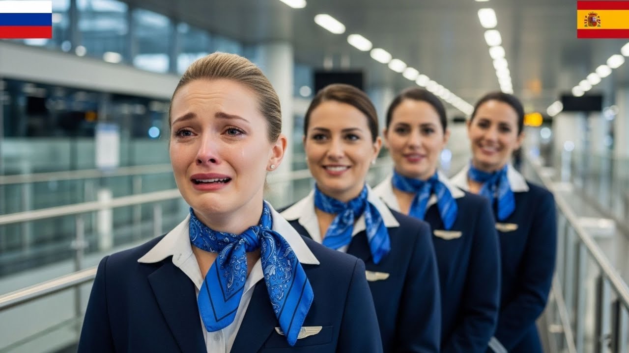 Azafata rusa fría llora en España por un pequeño regalo de un limpiador del aeropuerto