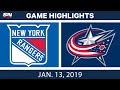 NHL Highlights | Rangers vs. Blue Jackets - Jan. 13, 2019