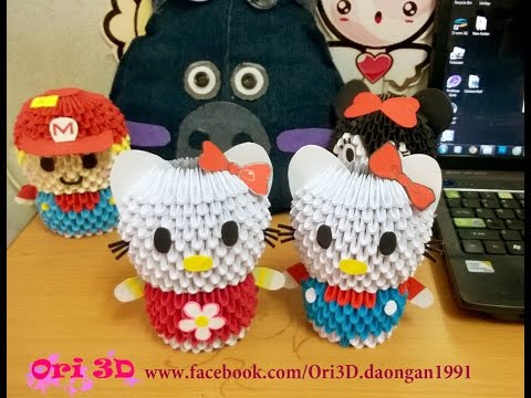 Hướng dẫn xếp Hello Kitty Origami 3D - How to make 3D Origami Hello Kitty