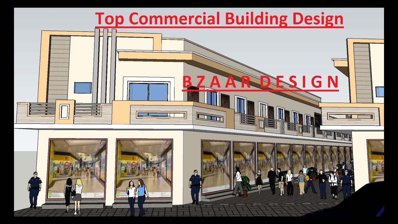 Top Front Elevation For Commercial Building, Market Design, Shops, Plaza Design, 3D Elevation.
