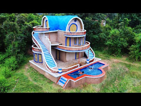 [Full Video]Building Creative Beautiful Clay Villa House With Clay Swimming Pool Design In Forest