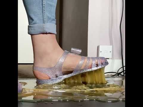 Clear jelly sandals EPIC stuck barefoot to sticky Catchmaster glue PART 1 #shorts