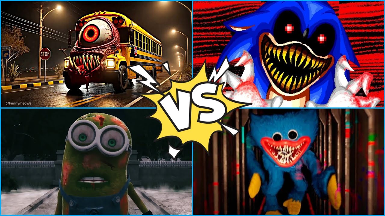 Sonic.EXE 🆚 Huggy Wuggy 🆚 Minions 🆚  Giant Monster Bus ._coffin dance 