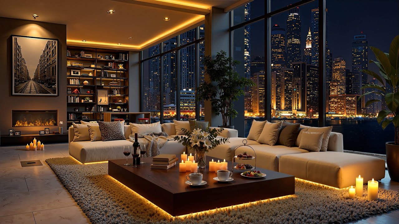 Dubai Winter Night Vibes ✨ A Luxury Riverside Apartment with Gentle Piano Jazz Music for Relaxation