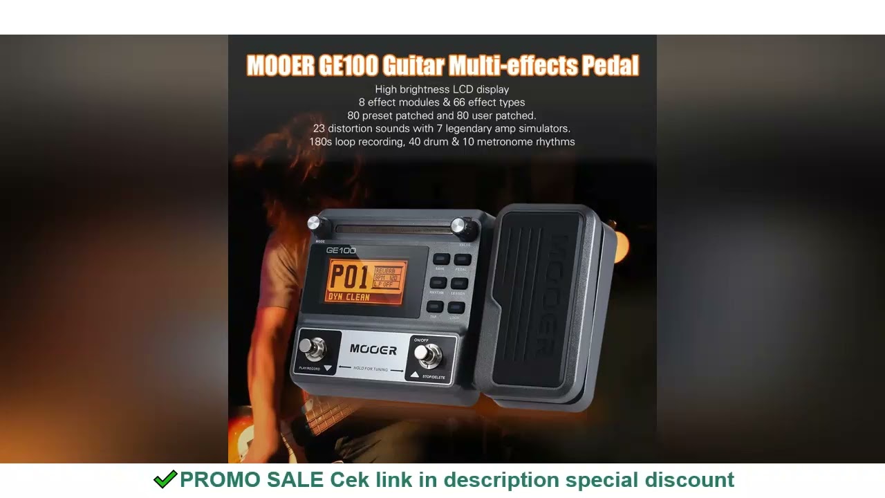 MOOER GE100 Guitar Multi-effects Processor Effect Pedal with Loop Record Tuning Tap Tempo Rhythm Sca