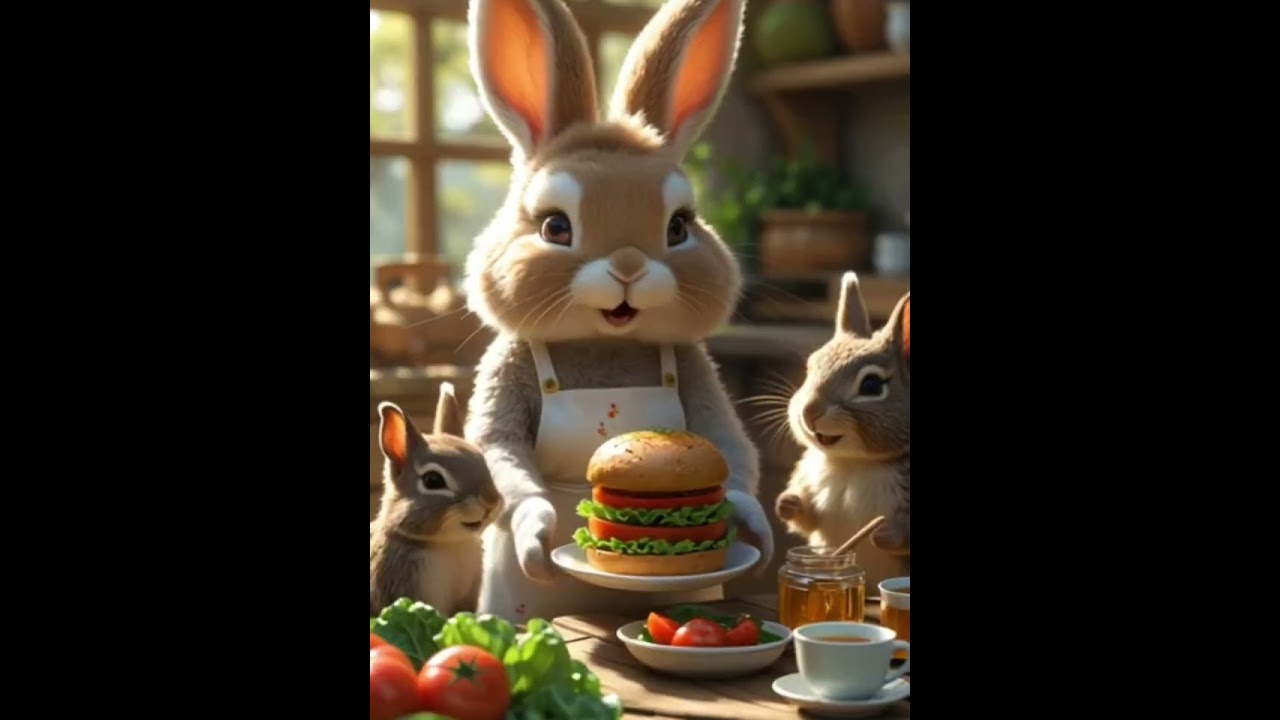 Cute Bunny Makes Fresh Veggie Burgers 
