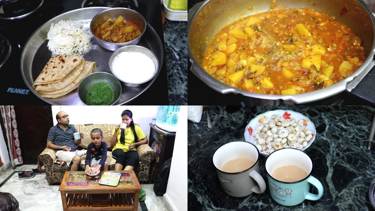 Indian Mom Evening To Night Routine || baigan aloo ki sabzi In cooker || INDIAN DINNER ROUTINE 2019.