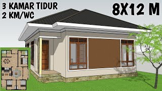 Ide Desain Rumah 8x12 Meter 3 Kamar Tidur 2 Kamar Mandi WC