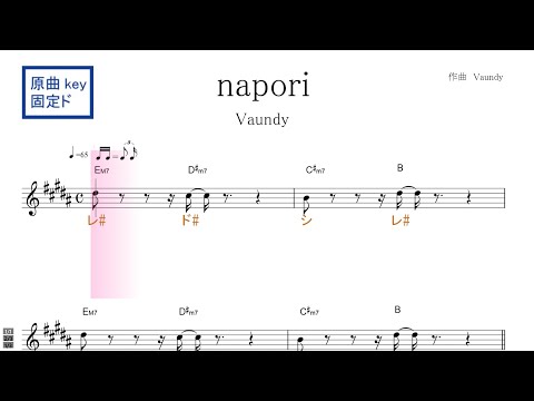 napori ナポリ（Vaundy バウンディ）原曲key固定ド読み ／ドレミで歌う楽譜【コード付き】