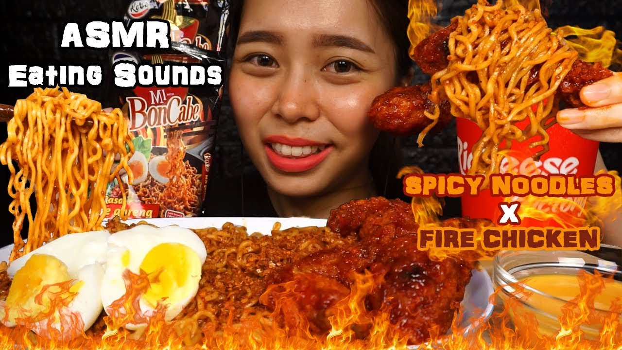 ASMR Mie BonCabe Level 15 x2 + Richeese Fire Wings Level 5 !! | Eating Sounds | No Talking
