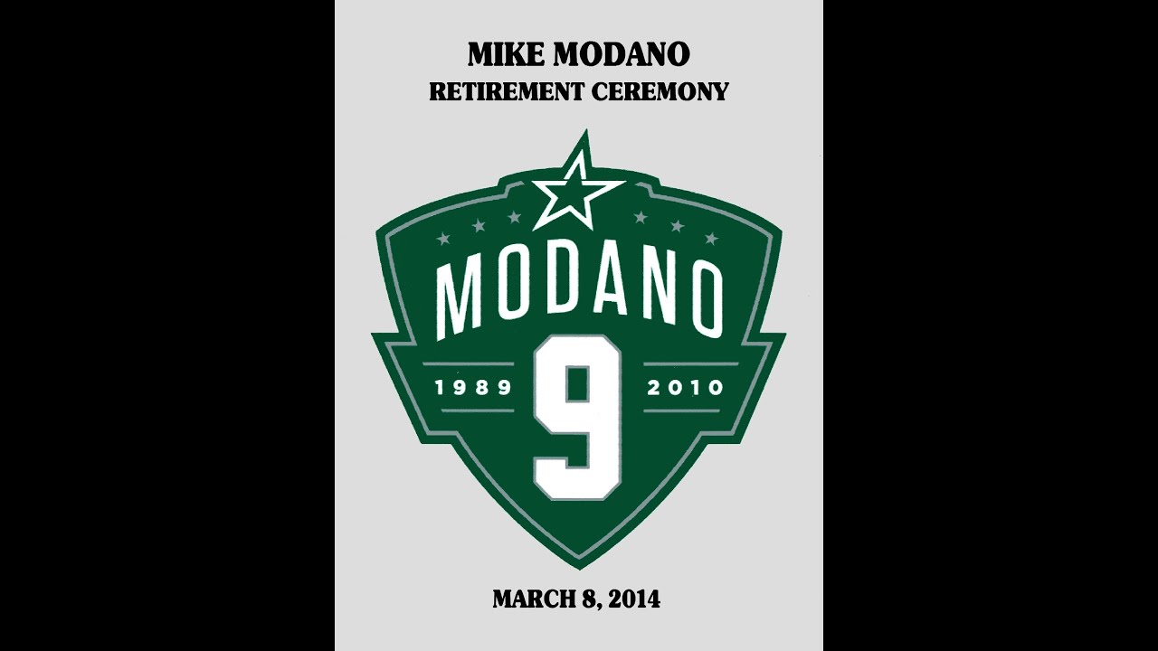 This is a painting of Mike Modano jersey retirement ceremony with