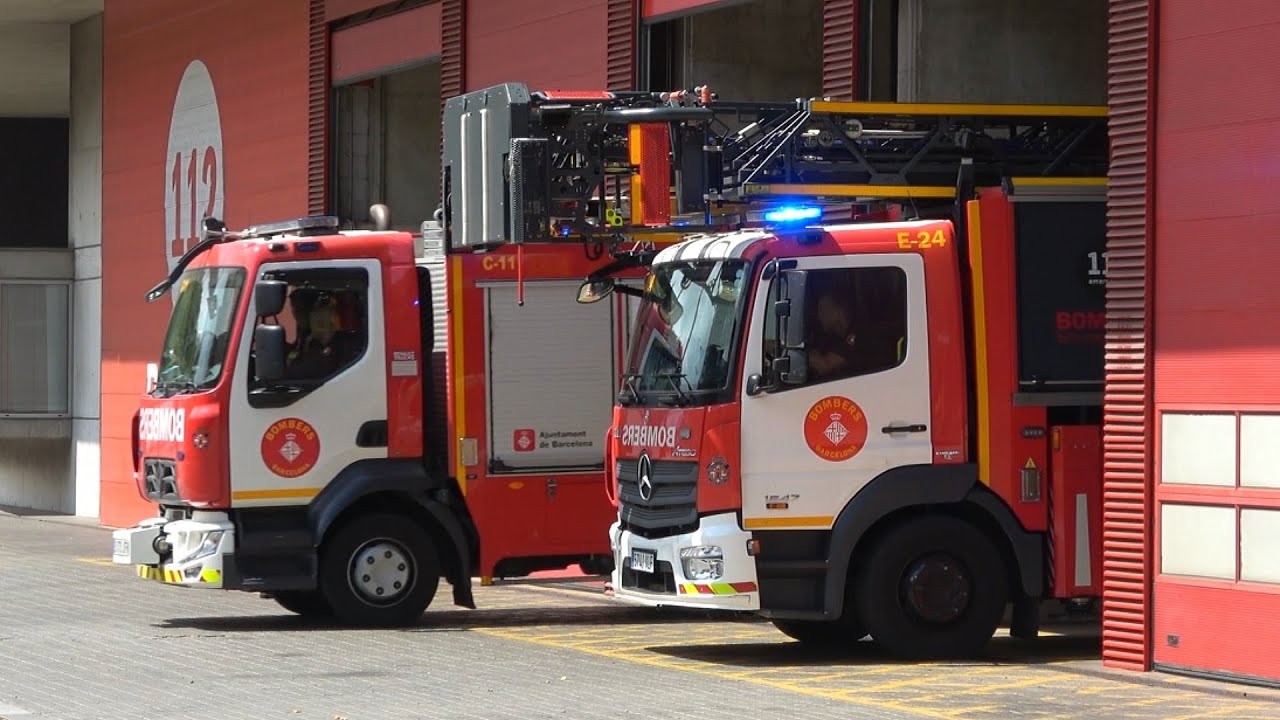 Bombers Barcelona C-11 + E-24 a un servicio urgente // Barcelona Fire Service rescue unit and ladder