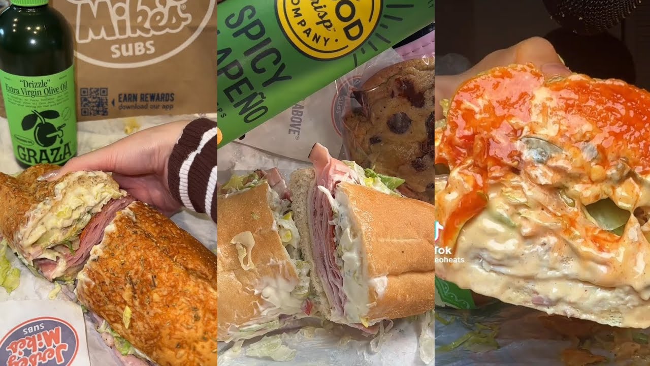 TIKTOK JERSEY MIKE'S MUKBANG COMPILATION SANDWICH JALAPENO CHIPS ITALIAN SUB 