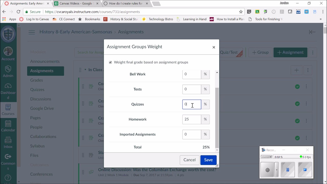how to set assignment weights in canvas