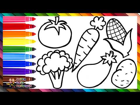 Draw and Color Vegetables 🍅🌽🥕🥔🥦🍆 Drawings for Kids
