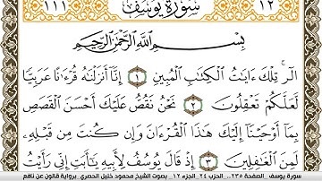 سورة يوسف مكتوبة محمود خليل الحصري Surah Yusuf  برواية قالون عن نافع