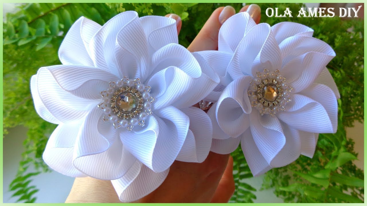 Канзаши/Цветы из репсовой ленты/Kanzashi/Grosgrain Ribbon Flower/Flores de fitas/Ola ames DIY