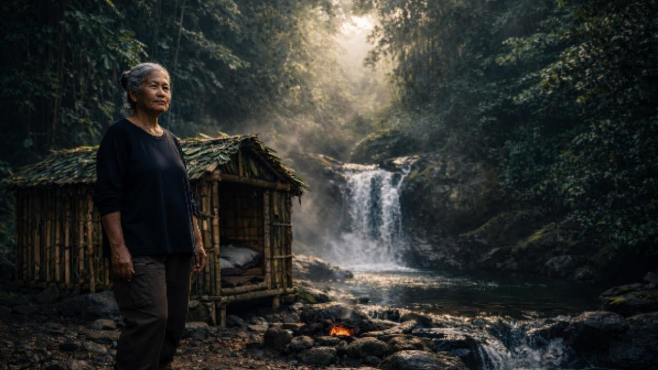 30 Minutes ASMR Camping Survival | Building a Mini Hut & Cooking by a Waterfall