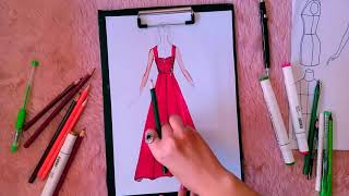تعلم رسم وتصميم الأزياء  للمبتدئين/ تصميم  فستان سهل  للمبتدئين/ how to draw fashion /#designraghad
