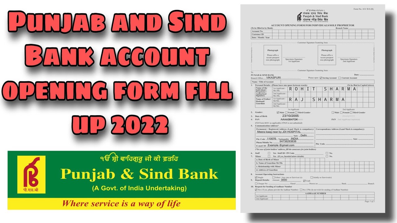 Punjab  Sind Bank account opening form fill up 2022  Punjabi  Sind AC opening form Kaise bhare