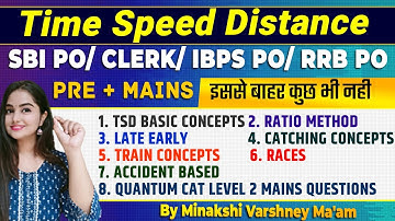 Time Speed Distance Complete Pre + Mains | SBI PO/ Clerk/ IBPS PO/ RRB PO  | Minakshi Ma