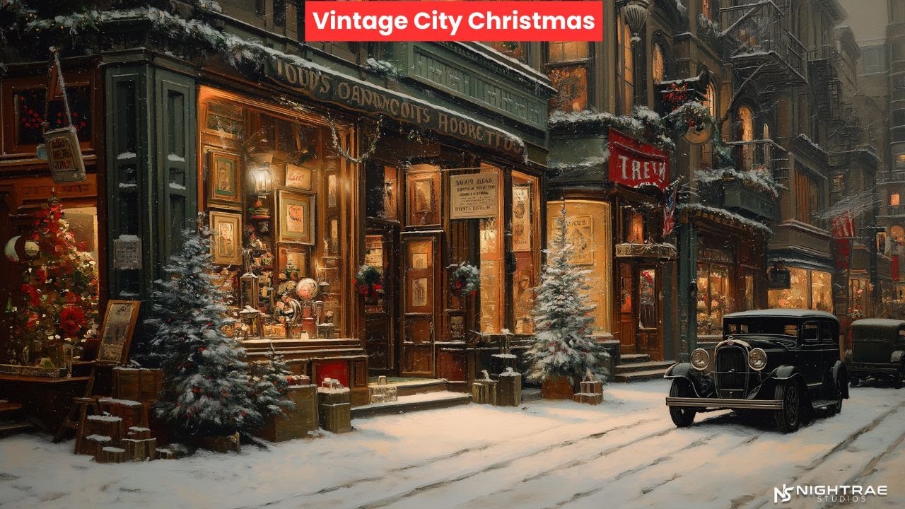 Vintage City Christmas – Snowy Storefronts at Night (4k - 1 Hour) - YouTube