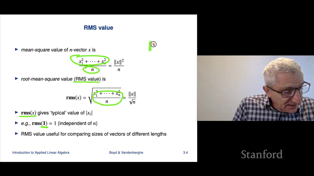 Stanford ENGR108: Introduction to Applied Linear Algebra | 2020 | Lecture 9 - VMLS norm