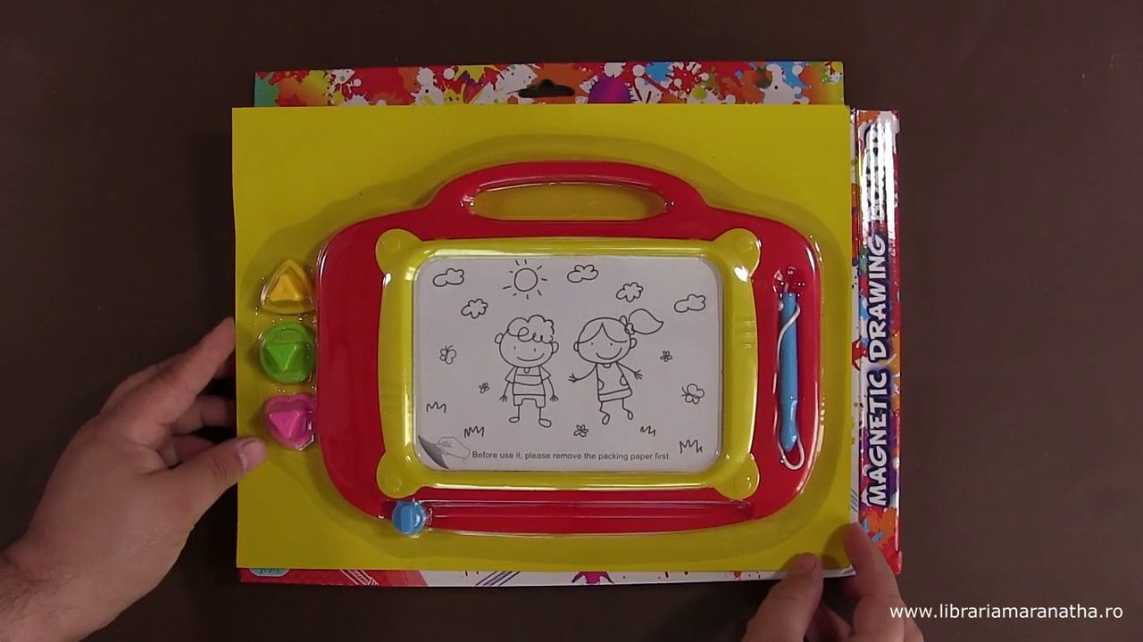 Tabla magnetica de scris cu 3 stampile, rosie (3+) (32x24cm)