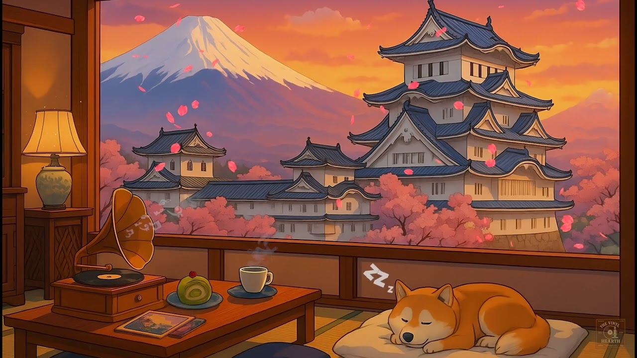 You’re in a 1940s Kyoto café at magic hour… vinyl drifting, tea steaming—sleep & focus