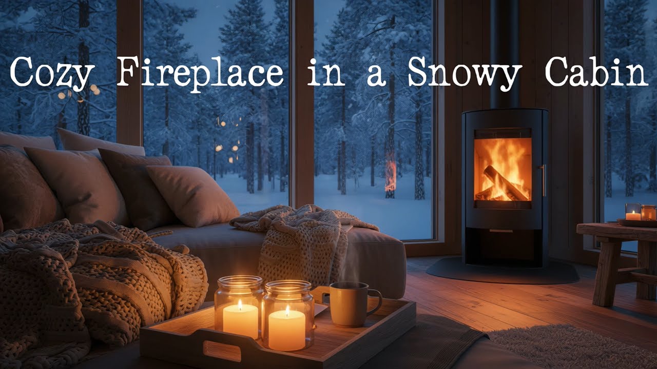 🔥 Cozy Fireplace in a Snowy Cabin ❄️ Candlelight Ambience, Winter Night, Relax, Study, Sleep (4K)