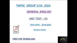 Unit Test - 04 Plan | General English Free Test Series | TNPSC Group 2 /2A 2024