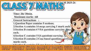 "Class 7th Maths Half Yearly Examination Sample Paper With Answers"