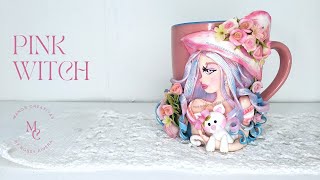 How to make a Soft Pink Witch Mug with Kitten in Cold Porcelain Clay | DIY | Rossy Rivera screenshot 2