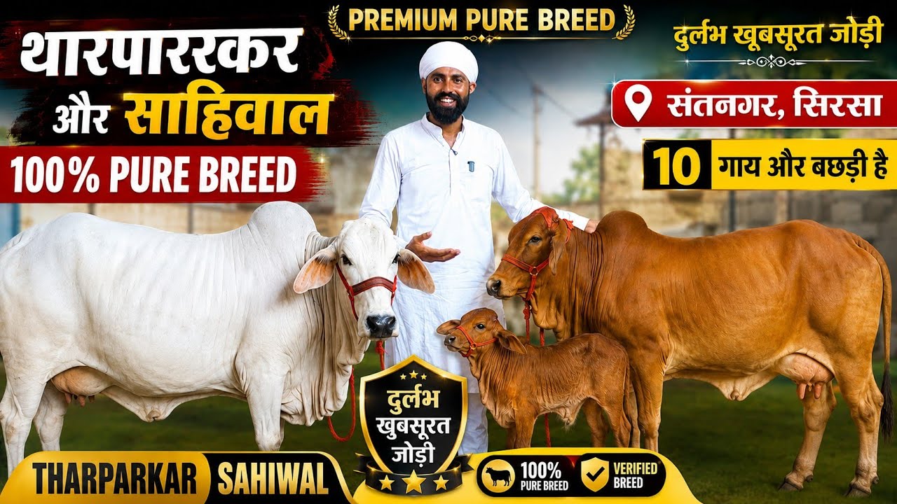 🔥 100% Pure Breed Tharparkar & Sahiwal | दुर्लभ खूबसूरत जोड़ी | 10 गाय और बछड़ी | संतनगर, सिरसा #cow