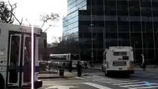 Three Green Bus Lines Buses turn